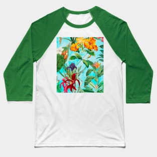 Colorful tropical floral leaves botanical illustration, tropical plants,leaves and flowers, aqua blue leaves pattern Baseball T-Shirt